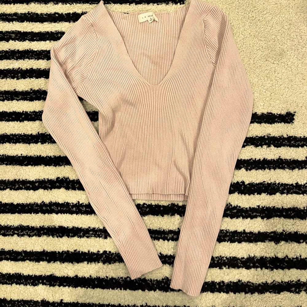LA Hearts pink ribbed cropped sweater size S
